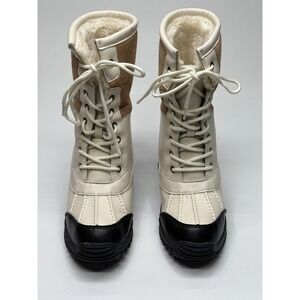 Outdoors Women Cream Tan Black Faux Fur Lined Lace Up Winter Duck‎ Boots Size 37